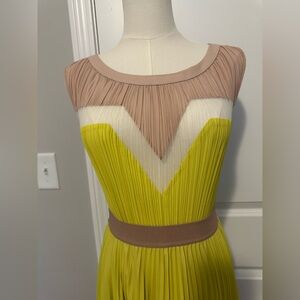 BCBGMaxAzria Yellow and Beige Pleated Dress
